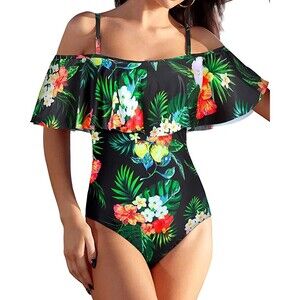 Holipick Ruffle Off Shoulder One Piece Swimsuit Sz M